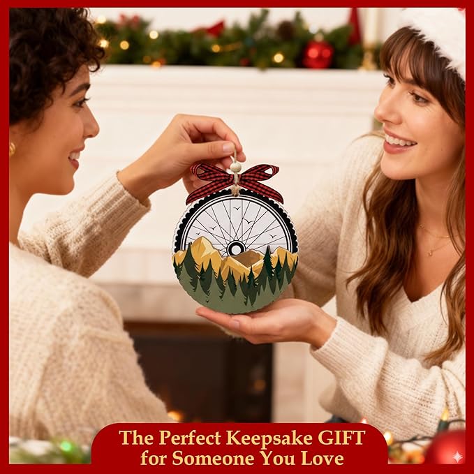 Mountain Bike Ornament - 2 Layer Bicycle Christmas Ornament - Biker Gifts for Men, Women - Gifts for Bikers - Gift for Cyclist - Mountain Bike Gift for Men - Biking Ornament for Christmas Tree