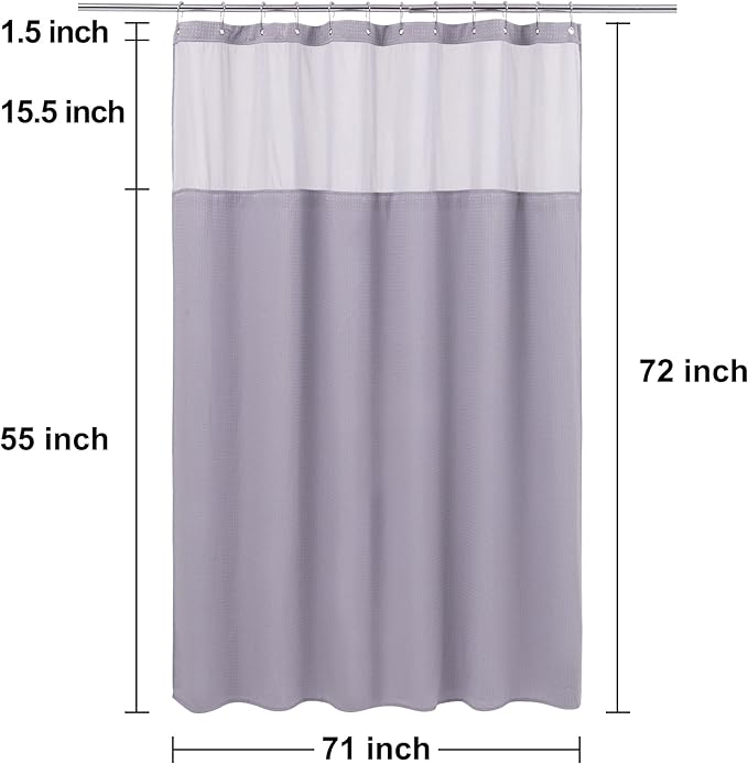 N&Y HOME Waffle Weave Shower Curtain with Snap-in Fabric Liner & 12 Metal Hooks Set - Hotel Style, Waterproof & Washable, Heavyweight Fabric & Mesh Top Window - 71x72, Lavender