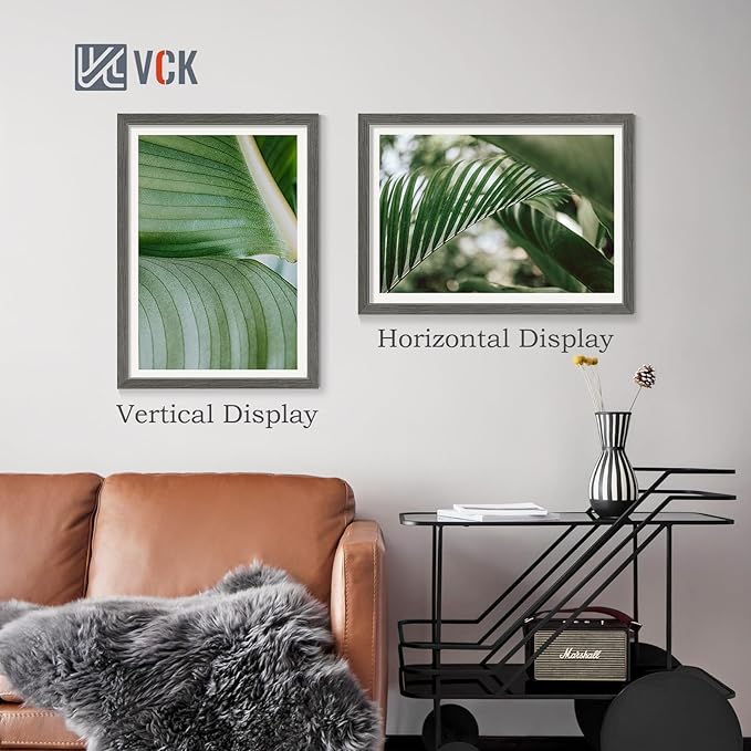 VCK 20x28 Picture Frame Set of 4 - Grey, Gallery-Quality Wood Poster Frames, 1.1-Inch Wide Border, Polished Plexiglass, Vertical or Horizontal Wall Display for Photo/Art/Prints, Grey