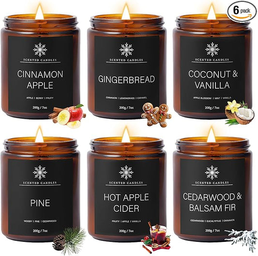 6 Pack Winter Candles for Home Scented, Aromatherapy Candles Gift for Women Men, 42oz 300 Hour Long Lasting Candle, Winter Candle Gift for Holiday, Gifts for Birthday, Valentine's Day