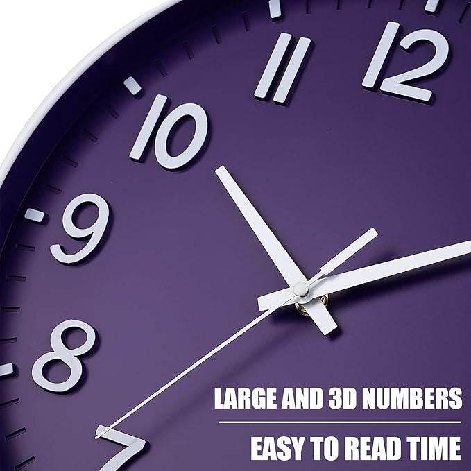 HZDHCLH Purple Wall Clocks Battery Operated,12 inch Silent Non Ticking Modern Wall Clock for Living Room Bedroom Kitchen Office Classroom Decor