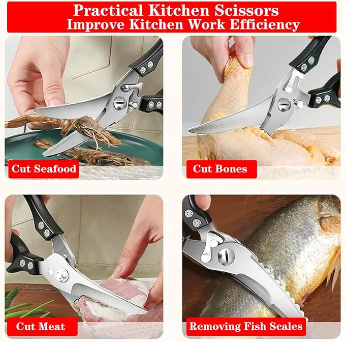 ANDONG Heavy Duty Kitchen Scissors, Professional Poultry Shears, Cooking Utensils, Black