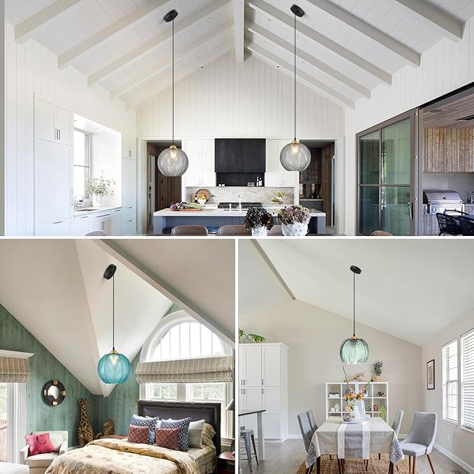 KCO Lighting Modern Smoke Gray Glass Pendant Light Kitchen Island Large Globe Farmhouse Pendant Lighting Adjustable Black Striped Glass Hanging Ceiling Lighting Fixtures Dining Room Lights