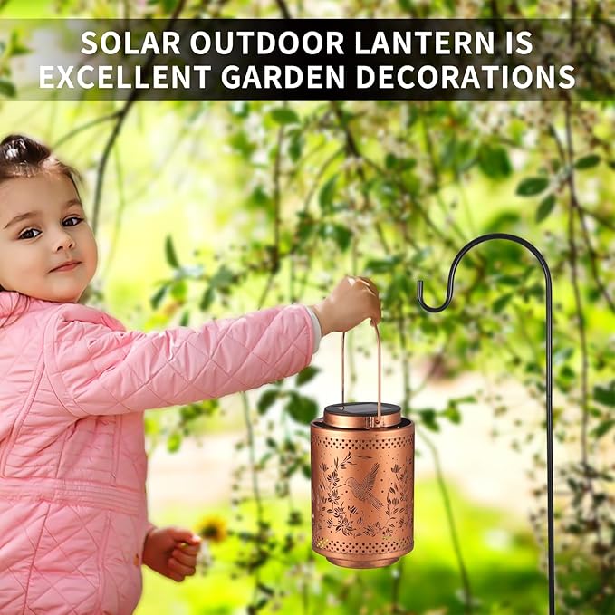 2 Pack Hummingbird Solar Lanterns Garden Decor Birthday Gifts for Women Mon Grandma Metal Hanging Solar Lights Waterproof Outdoor Decoration for Outside LED Lanterns for Yard Patio Lawn