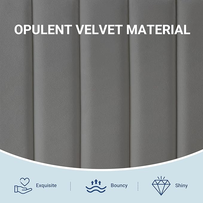 Allewie Twin Bed Frame, Velvet Upholstered Platform Bed with Adjustable Vertical Channel Tufted Headboard, Mattress Foundation with Strong Wooden Slats, Box Spring Optional, Easy Assembly, Grey