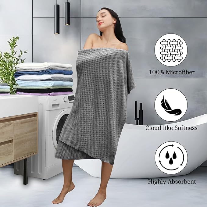 Hailea Gray Bath Towels Set 35x70 Inches - Luxury 600 GSM Oversized Bath Sheet Towel,Extra Large Microfiber - Quick Dry,Highly Absorbent,Super Soft Shower Towels Spa Hotel Bathroom Towel Set (4-Pack)