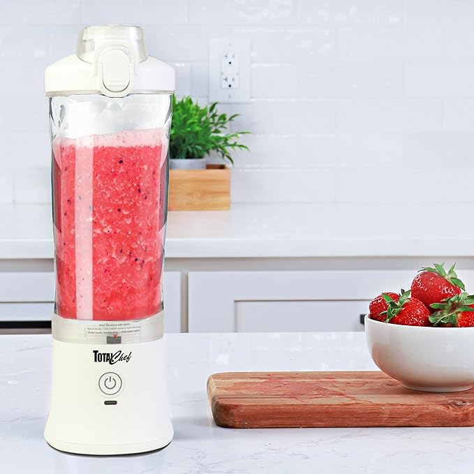 Total Chef Portable Blender - USB Rechargeable Personal Smoothie Mixer, Protein Shake Maker, Cordless Travel Mini Licuadora, Blend Frozen Fruit, Drink Milkshake On The Go,Ice Crusher 20 OZ, White