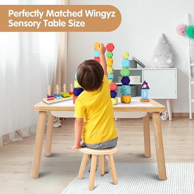 Wingyz Wooden Step Stools for Kids, 10 Inch Solid Kids Chairs Perfect Matched Sensory Table, Multi-Purpose Children Sitting Stool for Playroom Bathroom (Natural, 2 Pack)