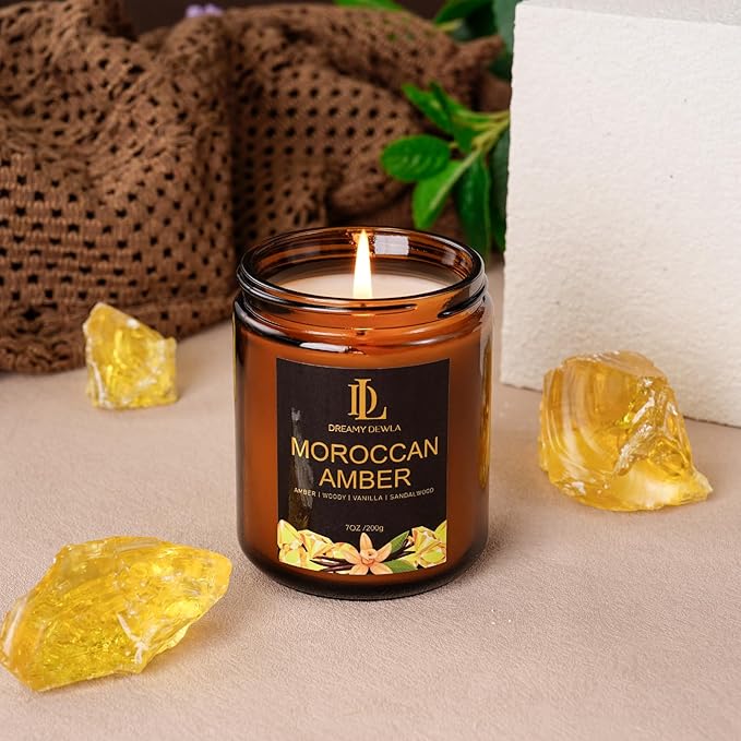 Moroccan Amber Scented Candle, Soy Candles for Home Scented, Masculine Amber Jar Candles Gifts for Men Women, 7oz
