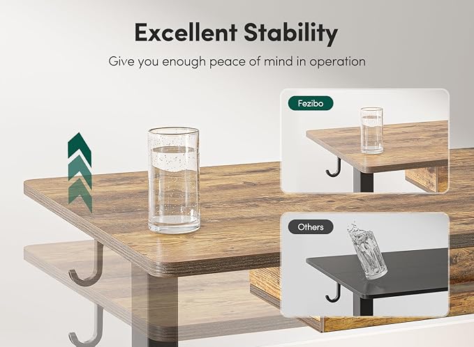 FEZIBO 55 x 24 Inches Standing Desk with Double Wooden Drawers, Adjustable Height Electric Standing Desk, Stand Up Home Office Desk with Splice Tabletop,Black Frame/Rustic Brown Top