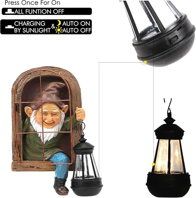 Whimsical Fairy Garden Gnomes with Solar Lights-10 Elf Out The Door Tree Hugger Garden Statues-Outdoor&Yard Decor-Tree Face Sculpture,Ideal Gnomes Yard Art for Patio,Wall,Yard