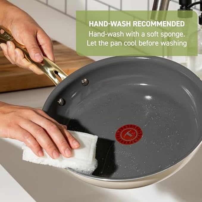 T-Fal Preserve Ceramic Nonstick Frying Pan Skillet 12-inch, Oven Broiler Safe up to 350ยฐF Cookware, InoCeram Glide Technology, Frying Pan, Skillet Pots & Pans, Beige