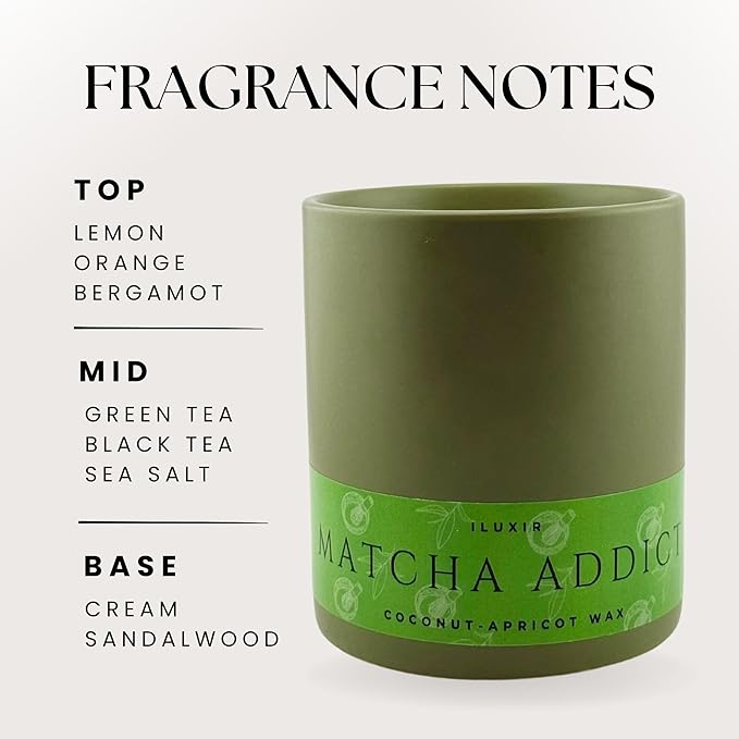 Matcha Scented Candle – Clean Burning Coconut Wax | Green Tea, Citrus & Sandalwood Vegan & Non-Toxic Candle for Relaxation & Gifting | Hand-Poured in USA (13 oz Jar with Luxury Gift Box)