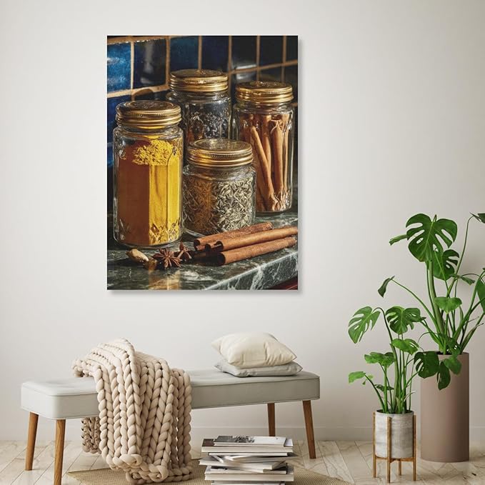 RPSIRVFO Oil Painting Wall Art Cinnamon Unframed Cinnamon sticks and jars Living Room and Dining Room Decor Unframed and Durable Rustic Charm