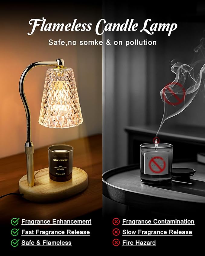 Candle Warmer Lamp with Timer - Electric Candle Lamp Warmer with Dimmer Adjustable Height Lamp Candle Warmers for Small Jar Scented Wax Melts Bulbs Warming Candle Melter with 2 Bulbs for Home