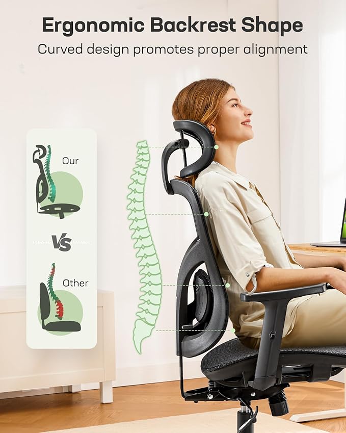 Marsail Ergonomic Mesh Office Chair, Ergonomic Gaming Chair with Adjustable Lumbar Support, 2D Headrest & Up and Down Armrest