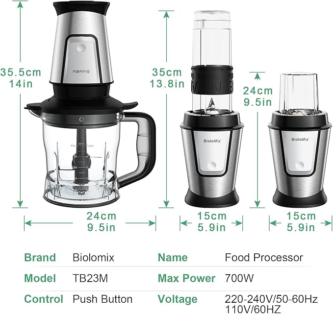 BioloMix Blender and Food Processor Combo, 700W Portable Juicer, Personal Blender, Meat Grinder, Food Processor, Coffee Spice Grinder, Meat Chopper, Smoothies, Fruits Mixer