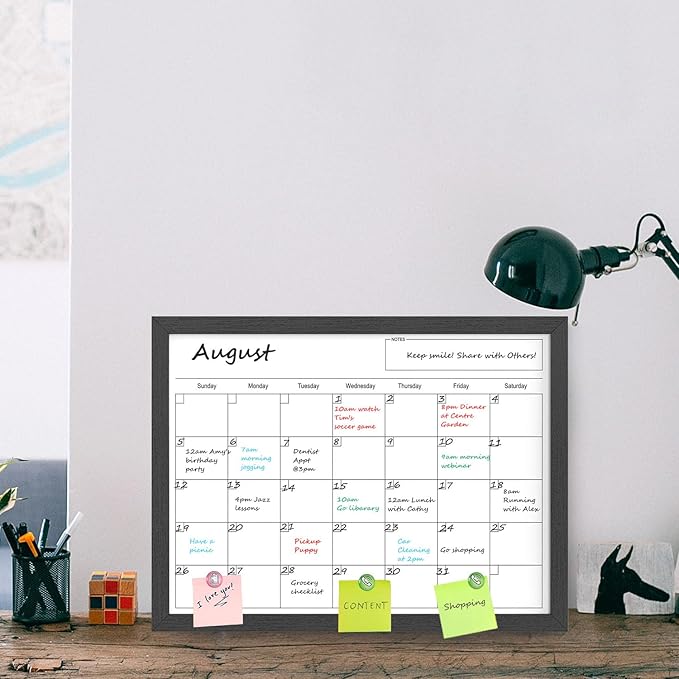 Dry Erase Calendar for Wall, 17x13 Inches Calendar Whiteboard for Wall, Small Magnetic Monthly White Board with Wood Framed, Hanging Dry Erase Board for Kitchen Home Office School Planner