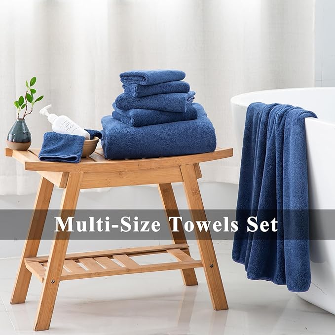 MINCHI 4 Piece Oversize Bath Towels Set, Oversized Ultra Soft Absorbent Bathroom Towel for Home and Hotel Shower Towel,35” x 70” Large Bath Sheet 600 GSM, Navy Blue