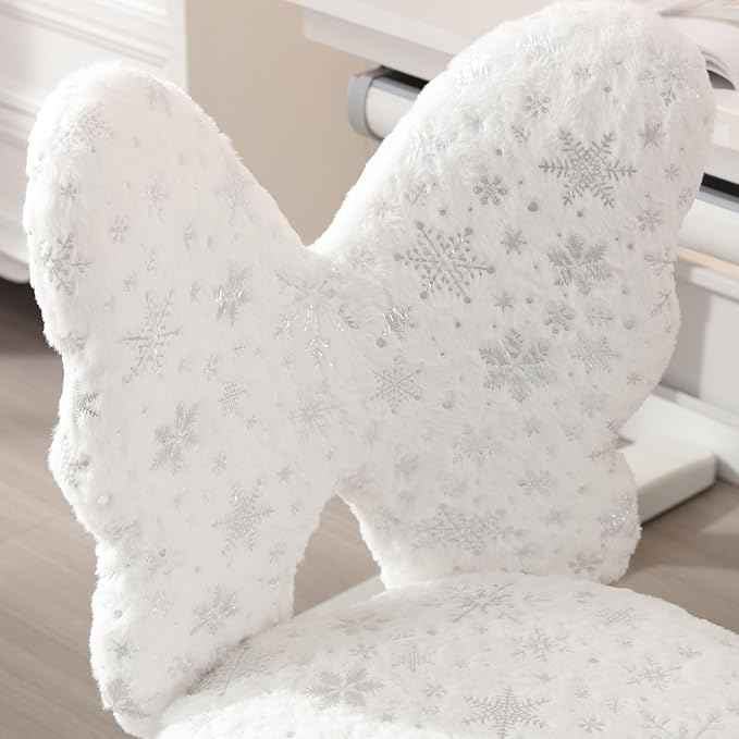 Butterfly Kids Desk Chair, Adjustable, Swivel, Faux Fur, White
