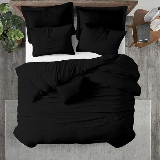 Kotton Culture 3 Pc King Size Duvet Cover Set- 100% Egyptian Cotton Sateen 600 Thread Count Ultra Soft Premium Durable Comforter Cover Zipper Closure & Corner Ties (Black, King 102"x94")