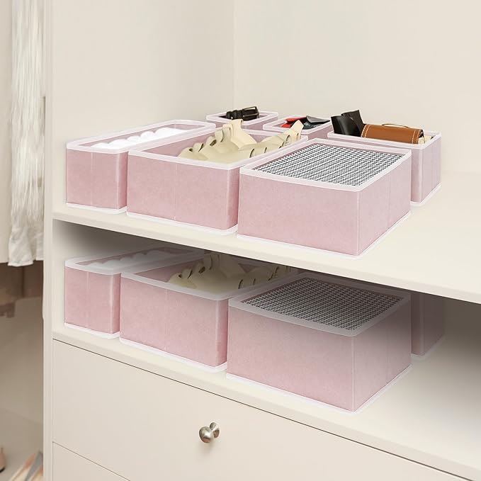 Cupic Cupid Drawer Organizer, Dresser Organizers, Foldabe Drawer Organizer Clothes, Closet Organization and Storage Dividers for Socks, Underwear and Diaper, Set of 12, Pink