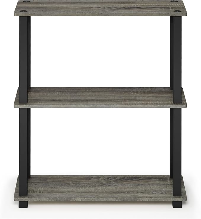 Furinno Turn-S-Tube 3-Tier Compact Multipurpose Shelf Display Rack with Square Tube, French Oak Grey/Black