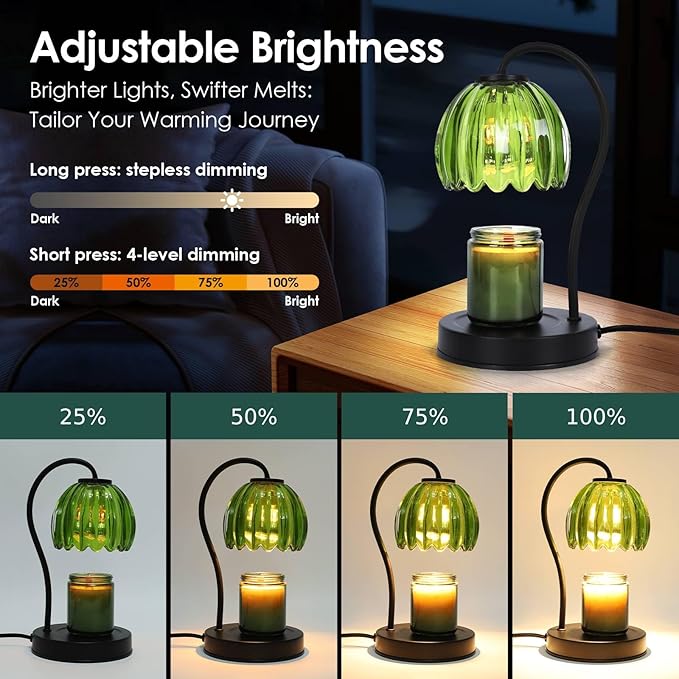 Dimmable Flower Candle Warmer Lamp with Timer, Aromatherapy Candle Lamp for Scented Candles, Modern Green Glass Candle Lamp Warmer Gifts for Her, Birthday/Housewarming/Back to School Gift