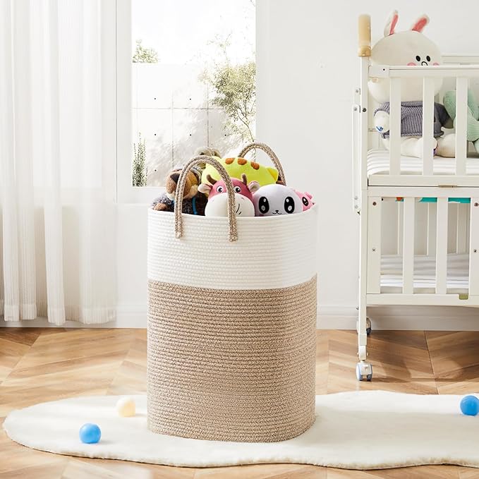 Laundry Basket,Woven Cotton Rope Laundry Hamper,Versatile Storage for Dirty Clothes,Baby Toys,and Blankets in Bathroom, Nursery,and Living Room (Brown, 40L)