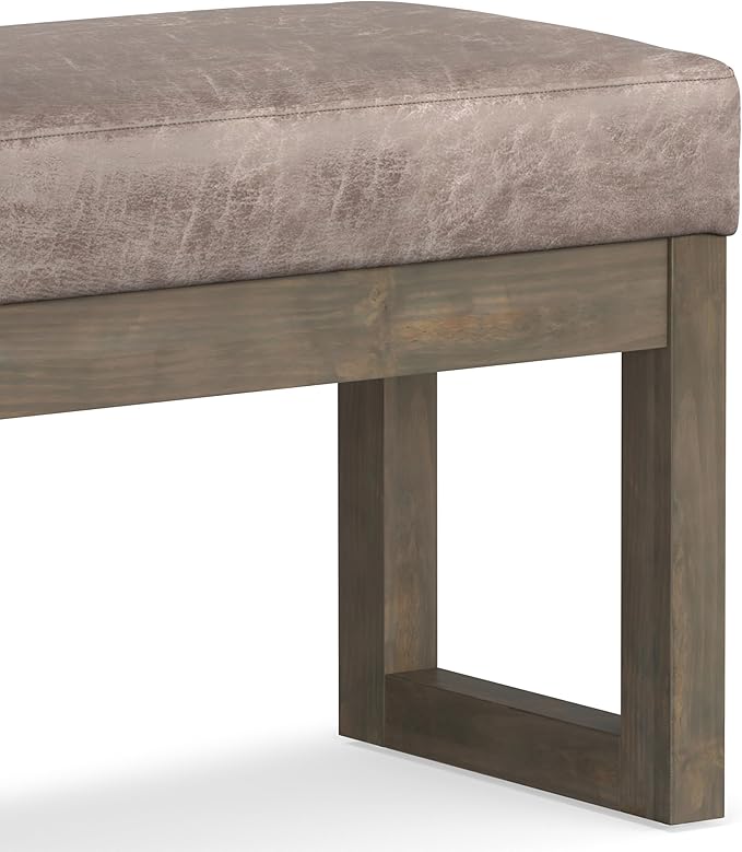 SIMPLIHOME Milltown 27 inch Wide Contemporary Rectangle Footstool Ottoman Bench in Distressed Grey Taupe Vegan Faux Leather, Assembled, For the Living Room and Bedroom