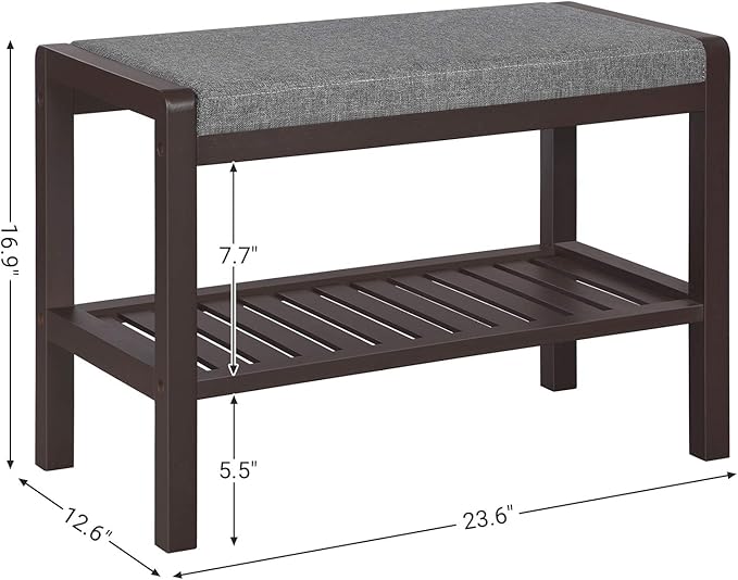 SONGMICS Shoe Rack Bench with Cushion Upholstered Padded Seat, Storage Shelf, Shoe Organizer, Holds Up to 350 lb, Ideal for Entryway Bedroom Living Room Hallway Garage Mud Room Gray and Brown ULBS65C