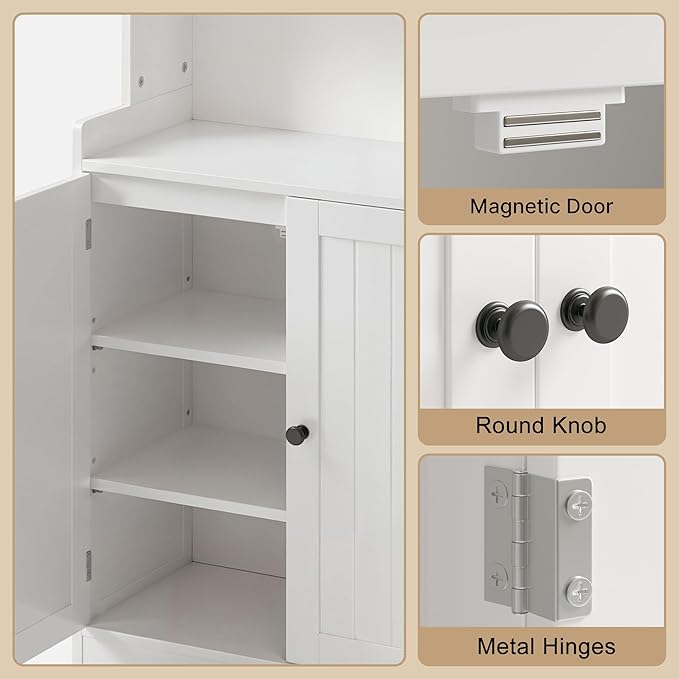 Gizoon 40" H Bathroom Storage Cabinet, Freestanding Organizer with 2 Doors, 2 Adjustable Shelves, Floor Pantry Cabinet for Dining Room, Kitchen, Living Room, Hallway, White