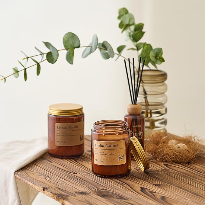 M&SENSE Jasmine Garland Home Scented Candle | 19.4oz, 115-Hour Burn | Natural Organic Soy Wax | Long-Lasting for Stress Relief and Gifting | for Bedroom,Relaxing SPA,Office