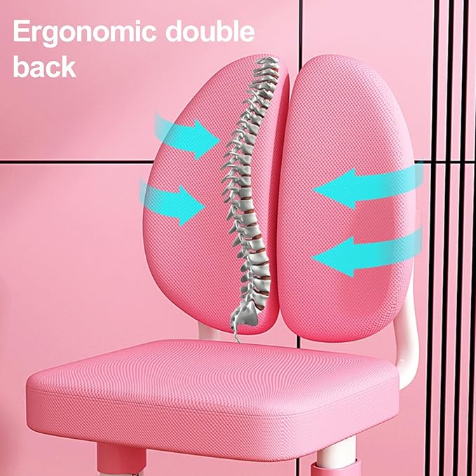 Study Desk with Chair, Height Adjustable Kids Desk and Chair Set, Widened Children Desktop, Children Learning Desk and Chai Set with Spacious Storage Drawer, Pink Desk Chair for Girls (Pink-C)