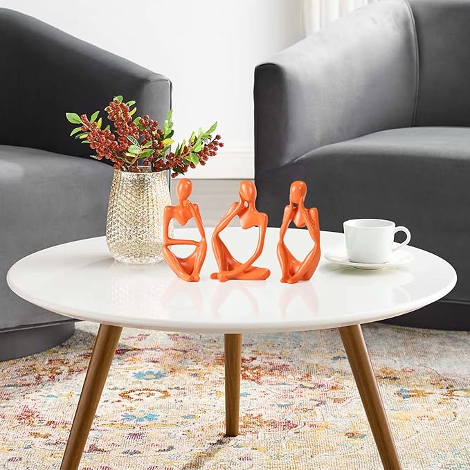 Thinker Statue Gold Decor Abstract Art Sculpture, Golden Resin Collectible Figurines for Home Living Room Office Shelf Decoration,Great Gifts Ideas (Orange)