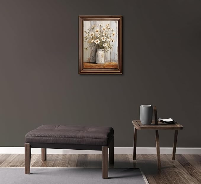 Rustic Farmhouse Daisy Floral Canvas Wall Art Vintage Neutral Country Flower Still Life Botanical Painting Picture Wall Decor Poster Print for Bathroom Living Room Bedroom Home Decoration Unframed