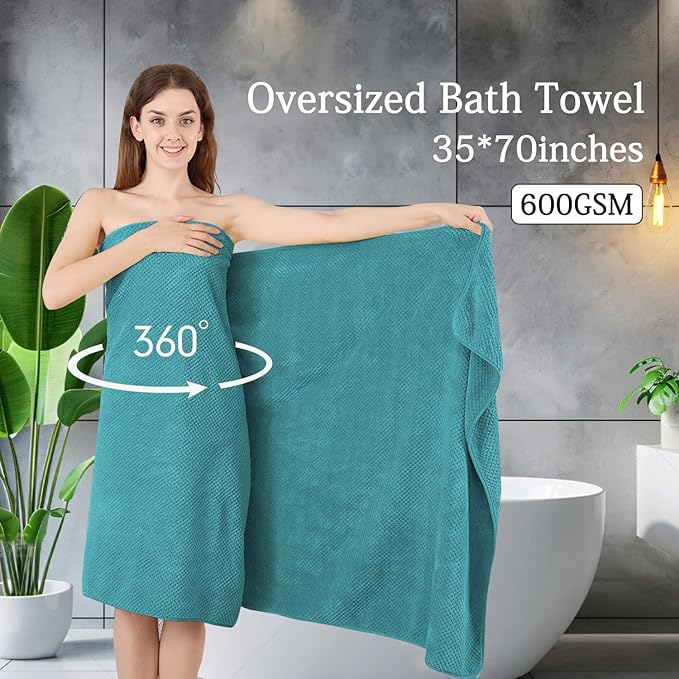 Hailea Extra Large Bath Towels Set 35x70 Inches - Aqua Luxury 600 GSM Oversized Bath Sheet Towel,Ultra Soft Microfiber - Quick Dry,Highly Absorbent Shower Towels Spa Hotel Bathroom Towel Set (4-Pack)