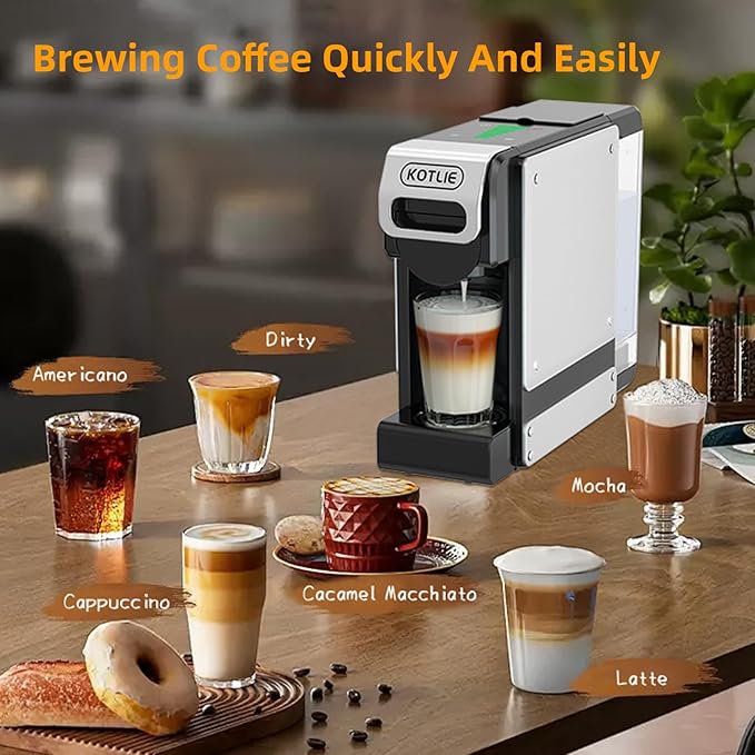 KOTLIE ST-550 Single Serve Coffee Maker, Espresso Capsule Coffee Maker for K*cup capsule/Ne*s Original/Dol*e Gu*to and Ground Coffee, 19Bar, 1L, Compact(Black)