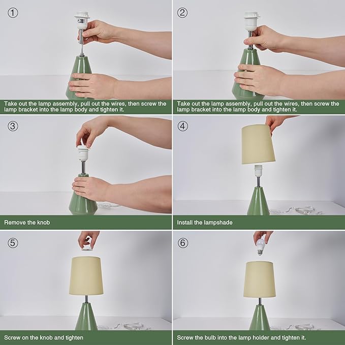 Small Bedside Table Lamp for Bedroom - Reading Desk Lamp with 3 Color Temperatures,15.5" Nightstand Ceramic Lamp with Fabric Shade for Kids Room,Living Room,Dorm,Home Office (Green)