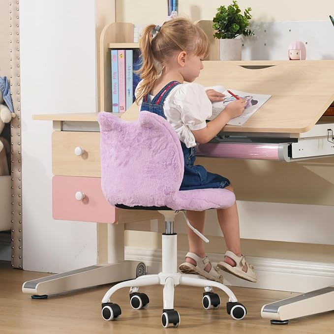 Swivel Kids Desk Chair Adjustable Rolling Student Chair Living Room Thick Padded Children Chair for Girls and Boys (Purple)