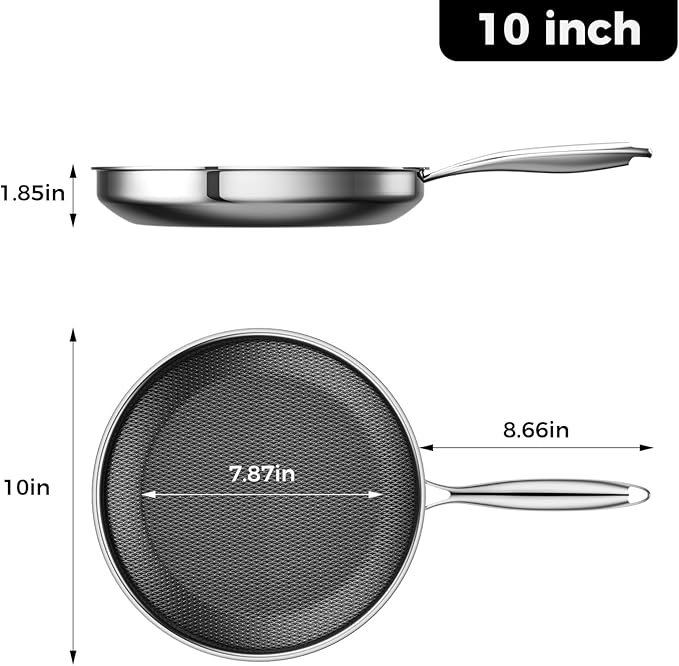 Non Stick Frying Pans,Hybrid Nonstick 10 Inch Frying Pan,Stay-Cool Handle,PFAS PFOA PTFE Free,Dishwasher-Friendly,Nonstick Frying Pan,Oven-Safe,Works on,Ceramic and Gas Cooktops