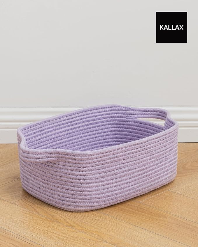 KALLAX Small Woven Basket, 14 x 10 x 5.6 Inches, Small Storage Baskets for Organizing, Gift Baskets Empty, Cute Rope Shelf Closet Storage Bins for Shelves, Dog Toy Basket, Purple