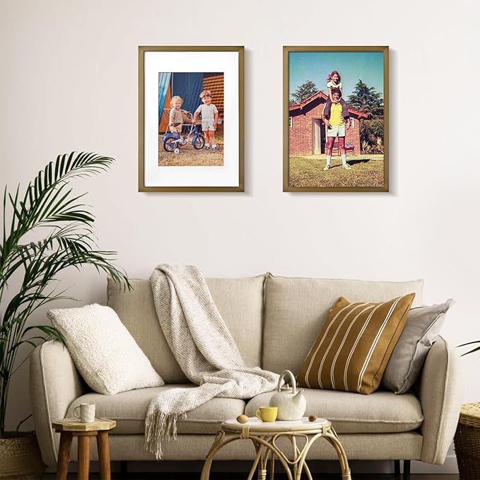 KINLINK 12x16 Picture Frame Brown, Solid Wood Frames with Acrylic Plexiglass for Pictures 11x14/9x12 with Mat or 12x16 without Mat,Wall Display Photo Frame, Set of 4