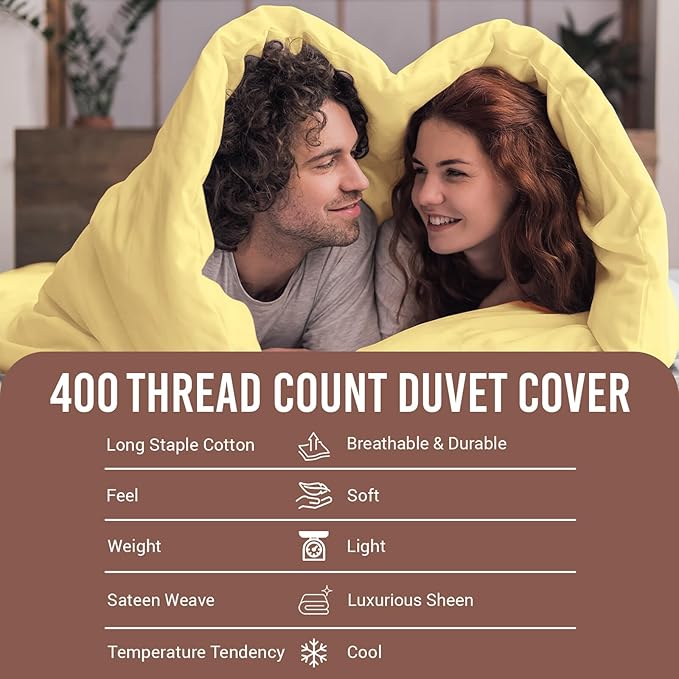 Pizuna Pure 100% Cotton Twin Duvet Cover Set, Luxurious 400 Thread Count Long Staple Cotton Sateen Weave with Button Closure (Combed Mellow Yellow Cotton Duvet Cover Twin)