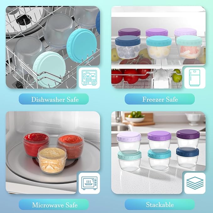 Salad Dressing Containers to Go, Condiment Jars with Leakproof Lids, BPA Free Reusable Food Storage for Lunch Box, Meal Prep & Travel, Dishwasher & Freezer Safe 2.7oz 6 Pack (Gradient Color)