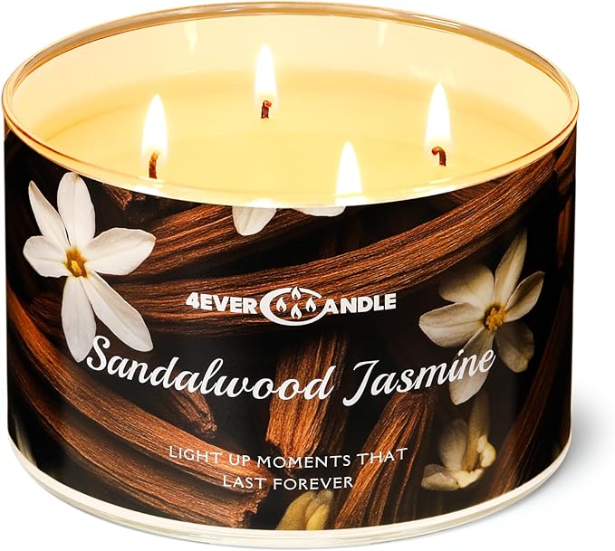 4-Wick Candles for Home Scented - 18oz Soy Wax Blend Candle Over 50Hrs Long-Lasting Fragrance, Home Decor and Housewarming Gifts, Sandalwood Jasmine