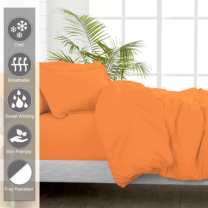 Pizuna Pure 100% Cotton Twin Duvet Cover Set, Luxurious 400 Thread Count Long Staple Cotton Sateen Weave with Button Closure (Combed Light Orange Cotton Duvet Cover Twin)
