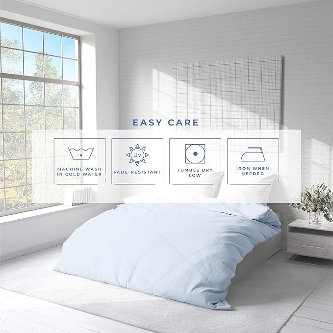 Kotton Culture 3 Pc Queen Size Duvet Cover Set -100% Egyptian Cotton Sateen 600 Thread Count Ultra Soft Premium Durable Comforter Cover Zipper Closure & Corner Ties (Blue Sky, Queen/Full 90" X 90")