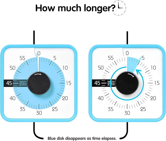 TWENTY5 SEVEN Countdown Timer 7.5 inch; 60 Minute 1 Hour Visual Timer – Classroom Teaching Tool Office Meeting, Mechanical Countdown Clock for Kids Exam Time Management Magnetic, Sky Blue