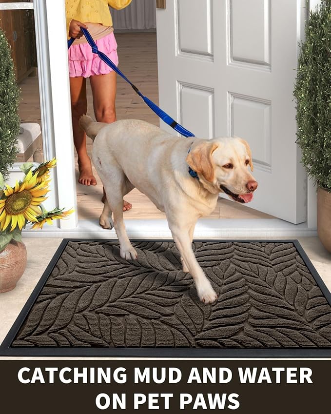 Yimobra Front Door Mat Outdoor Indoor, 29.5x17 All-Season Waterproof Welcome Mat, All-Weather Outside Entrance Mat, Non-Slip Patio Porch Doormat, Low Profile, Fade Resistant, Brown